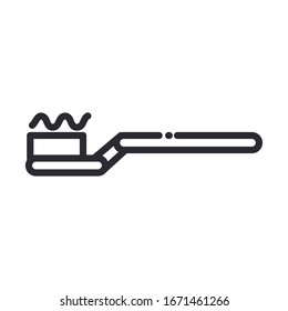 Cleaning concept, toothbrush with toothpaste.  Oral hygiene vector illustration, line style icon.