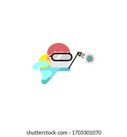 cleaning coronavirus with disinfectant spray cartoon illustration