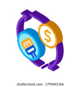 cleaning cycle and money icon vector. isometric cleaning cycle and money sign. color isolated symbol illustration