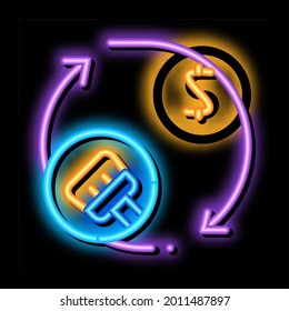 cleaning cycle and money neon light sign vector. Glowing bright icon cleaning cycle and money sign. transparent symbol illustration