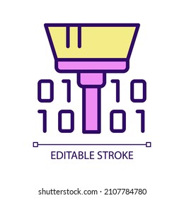 Cleaning dataset tool RGB color pixel perfect icon. Data mining. Checkup of database. Analyzing information. Isolated vector illustration. Simple filled line drawing. Editable stroke. Arial font used