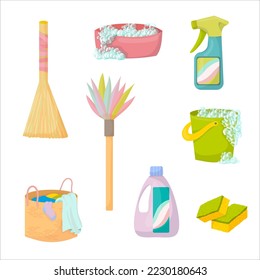 Cleaning. Detergents and cleaning products for house cleaning. Household. Vector illustration isolated on white background
