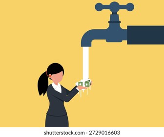 Limpando o processo de dinheiro sujo. Empresária corrupta cometendo crime financeiro lavando dinheiro ilegal.