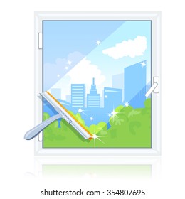 Cleaning Dirty Window. Vector Illustration