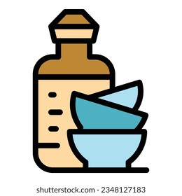 Cleaning dishes icon outline vector. Liquid bottle. Clean label color flat