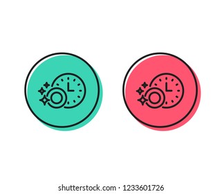 Cleaning dishes with Time line icon. Dishwasher sign. Clean tableware sign. Positive and negative circle buttons concept. Good or bad symbols. Dishwasher timer Vector