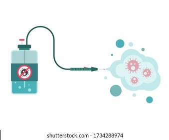 Cleaning and disinfecting coronavirus. Atomizer and sprayer. Pandemic risk. Vector illustration flat design. Epidemic spread precautions.