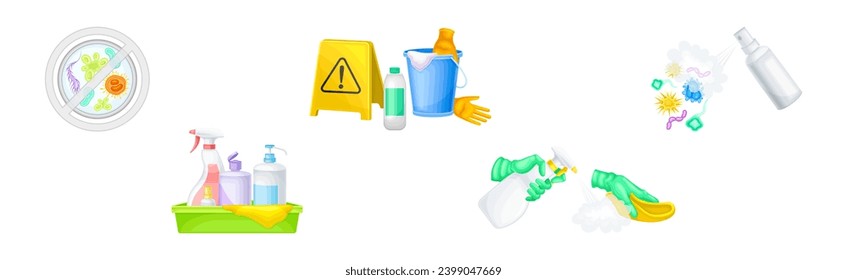 Reinigungs- und Desinfektionsobjekte als Personal Hygiene- und Pflegevektorset