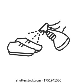 cleaning disinfection, spray alcohol in shoes, coronavirus prevention sanitizer products line style icon vector illustration