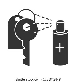 cleaning disinfection, spraying sanitizer for keys as part of personal care, coronavirus prevention sanitizer products silhouette style icon vector illustration