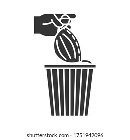 cleaning disinfection, used mask throw out in the bin, coronavirus prevention sanitizer products silhouette style icon vector illustration