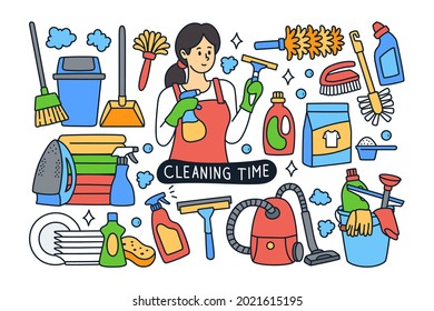 Cleaning doodle illustration isolated background