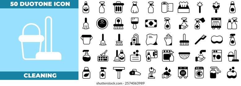 Cleaning Duotone Editable Icons set. Vector illustration in modern thin duotone style of cleaning icons: Washing, cleaning, laundry, etc