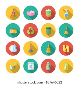 Cleaning dusting and sanitation icons set of can bucket spray plunger isolated vector illustration