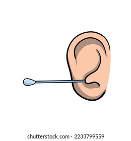Limpiando las orejas. Palo de oído higiénico. Procedimiento médico. Audiencia y salud.