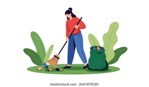 Cleaning Up The Environment Volunteering In The Park To Pick Up Trash