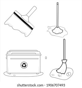 cleaning equipment. Black and white vector illustration bundle for a coloring book