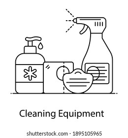 
Cleaning equipment for corona protection, linear outline icon