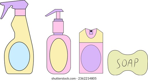 cleaning equipment. Every person should pay attention to their own cleanliness and care. I drew it in different beautiful and cute colors. If you see this vector, you will want to clean your own house