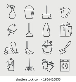 equipo de limpieza conjunto de iconos limpiador servicios sanitarios e iconos de lavado escoba lavadora icono