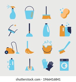 cleaning equipment icon set cleaner services toilet and washing icons broom wash brush washing machine icon