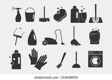 cleaning equipment icon set cleaner services toilet an washing machine icon vector icon illustration sign 