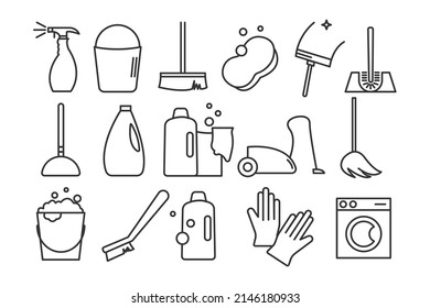 equipo de limpieza conjunto de iconos limpiador servicios retrete lavadora icono vectores icono símbolo de la ilustración 