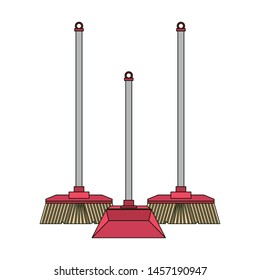 Cleaning equipment and products brooms and dustpan vector illustration graphic design.