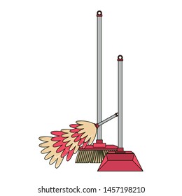 Cleaning equipment and products cobweb brush and dustpan with broom vector illustration graphic design.
