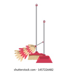Cleaning equipment and products cobweb brush and dustpan with broom vector illustration graphic design.