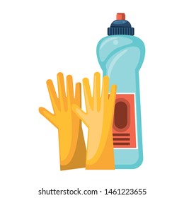 Cleaning equipment and products gloves and soap bottle vector illustration graphic design.