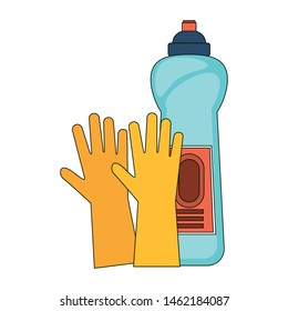 Cleaning equipment and products gloves and soap bottle vector illustration graphic design.