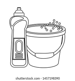 Cleaning equipment and products soap bottle and water bucket vector illustration graphic design.