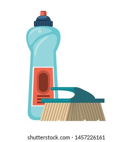 Cleaning equipment and products soap bottle and toilet brush vector illustration graphic design.