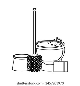 Cleaning equipment and products water bucket with toilet brush and sponge vector illustration graphic design.
