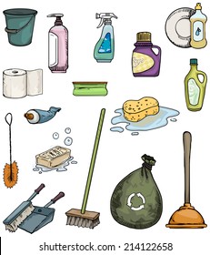 Cleaning equipment set, vector illustration