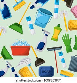 cleaning equipment tools set icons