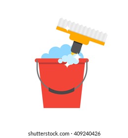 Cleaning equipment vector icon. Detergents on white background. Tool for cleaning vector sign.