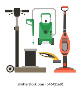 Cleaning equipment vector set.