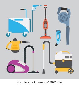 Cleaning equipment vector set.