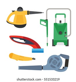 Cleaning equipment vector set.