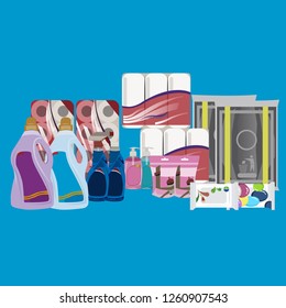 Cleaning equipments and tools flat design, vector illustration 
