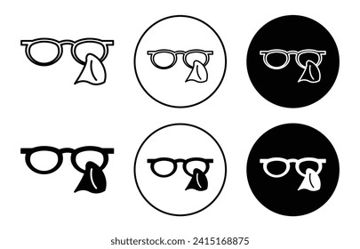 cleaning eye glasses symbol icon sign collection in white and black
