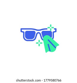Cleaning eyeglasses icon vector, filled flat sign, glasses disinfection bicolor pictogram, green and blue colors. Symbol, logo illustration