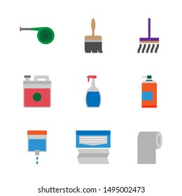 Cleaning filled line icon set, tool, equipment, Dust dryer, spray and more, isolated backgrounds, Pixel perfect 32x32 icon set