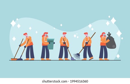 cleaning five persons group characters