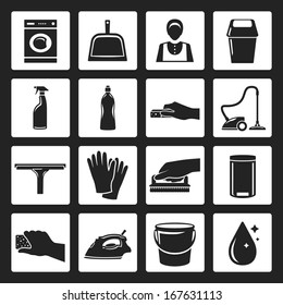 cleaning flat design black icons set. template elements for web and mobile applications