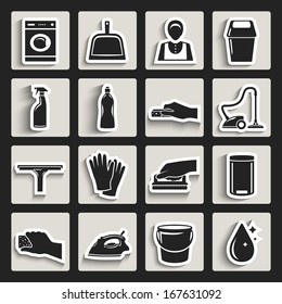 cleaning flat design paper stickers icons set. template elements for web and mobile applications