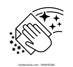 Cleaning flat icon. Hand of houseworker wipes the surface with a napkin. Agent that cleaning from dust to shine. Hygiene home. Housekeeping service concept. Vector illustration