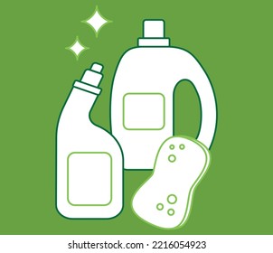 cleaning flat icon. Flat laundry products. clean white plastic bottles, washing powders or gels. Household cleaning products in vector